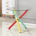 Wholesale Cheap Fashion Glass Top Colorful Cross legs Round Dining Table